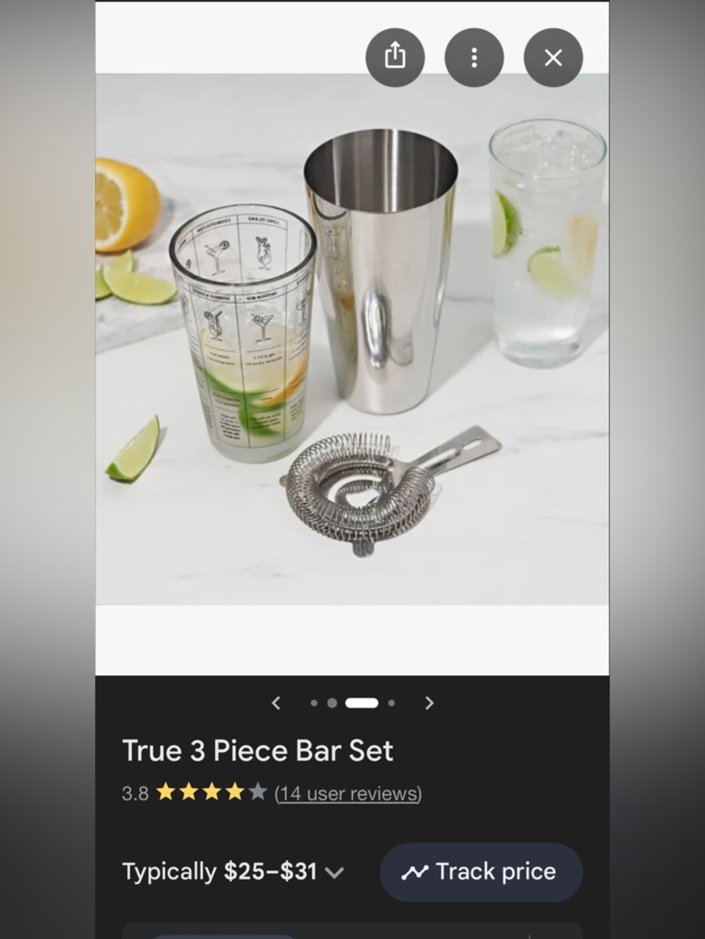 3-Piece Stainless Steel Cocktail Shaker Set with Measuring Glass